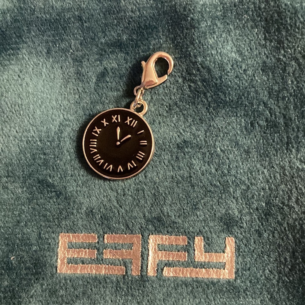 ❤️ NWOT - EFFY Black Clock Silvertone Hanging Charm* ❤️